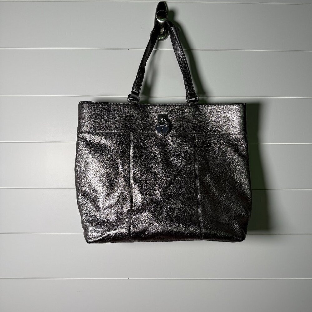 Juicy Couture Shoulder Bag Dark Gray Metallic Leather Large Bag Purse
